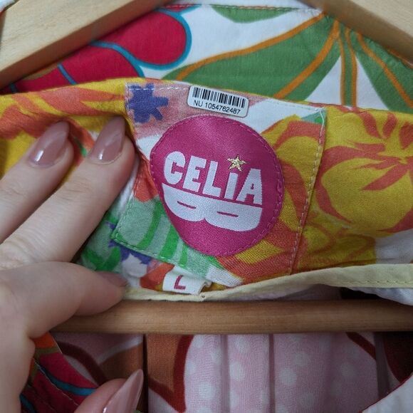 Celia B yellow orange white retro floral mixed print Titanite oversized kaftan - Picture 3 of 6